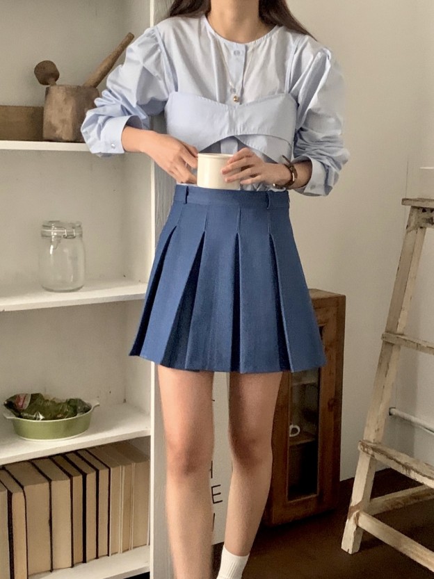 Pleats denim skirt